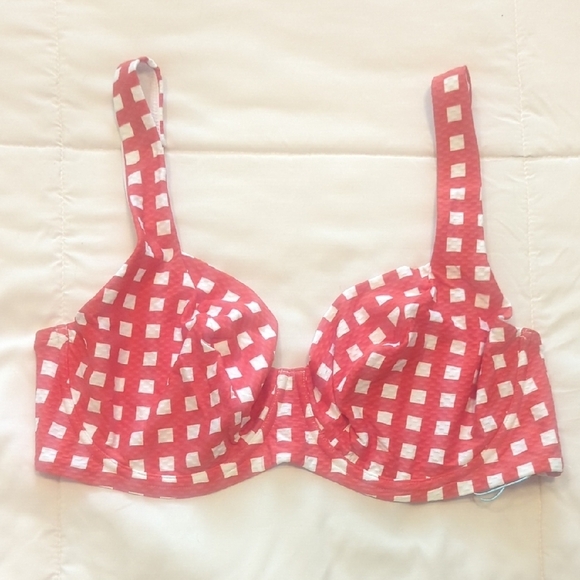 NWT Sea Level Swim Red and White Checkered Bikini Top, US 12 - Picture 1 of 6